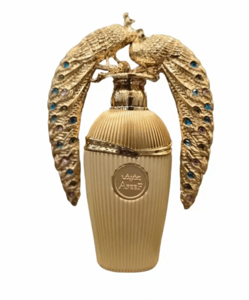 Lattafa Afeef 100ml - Frasco y caja Lattafa Afeef 100ml frasco con caja perfume árabe unisex floral frutal melocotón nardo y praliné
