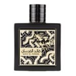 Perfume Lattafa Qaed Al Fursan 90ml frasco árabe unisex oriental amaderado piña ahumada azafrán oud