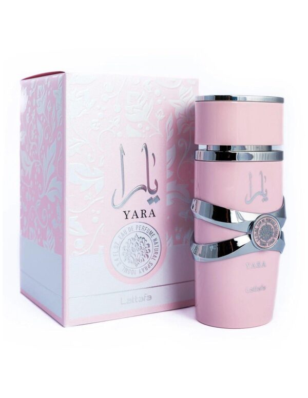 Lattafa Yara Rosa 100ml frasco con caja perfume árabe mujer oriental vainilla orquídea mandarina vainilla almizcle