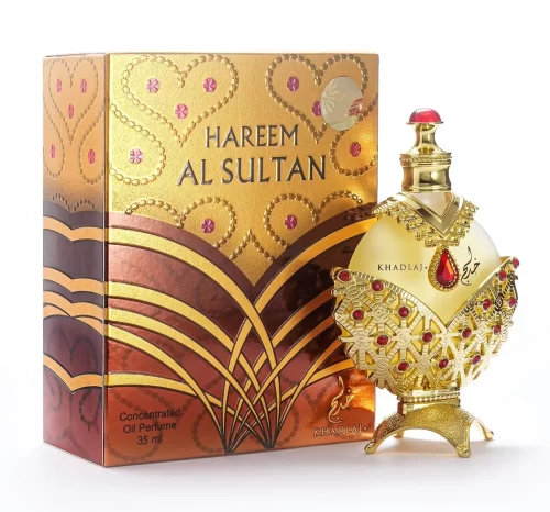Khadlaj Hareem al Sultan Gold aceite 35ml frasco con caja perfume árabe unisex sin alcohol floral afrutado piña