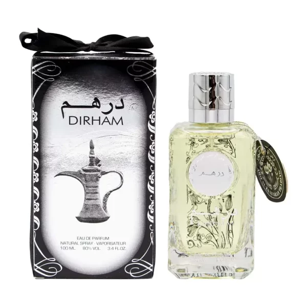 Ard Al Zaafaran Dirham Silver 100ml frasco con caja perfume árabe unisex floral aromático amaderado bergamota rosa jazmín