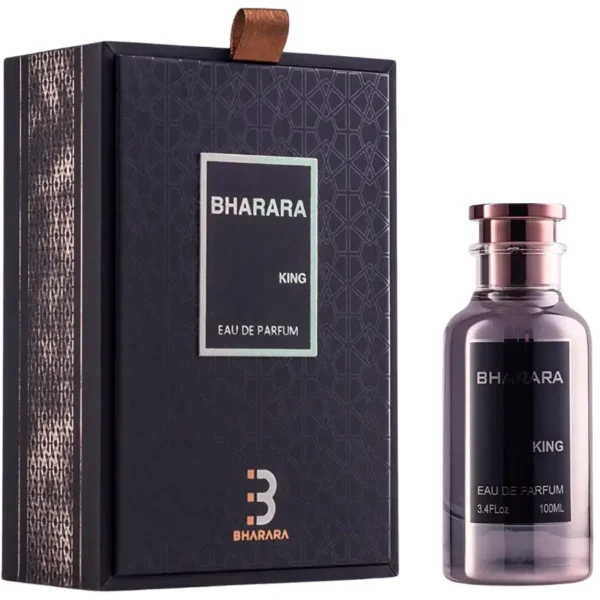 Bharara King 100ml frasco con caja perfume de hombre cítrico frutal naranja limón notas frutales vainilla ámbar