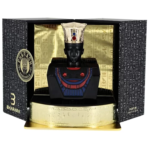 Bharara Pharaoh Ramesses II 100ml frasco con caja perfume árabe masculino oriental amaderado cacao cuero oud