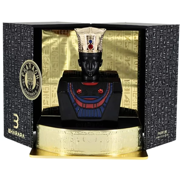 Bharara Pharaoh Ramesses II 100ml frasco con caja perfume árabe masculino oriental amaderado cacao cuero oud
