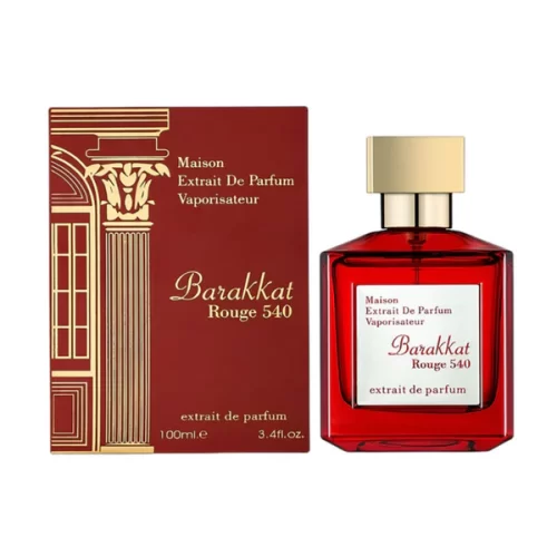 Fragrance World Barakkat Rouge 540 Extrait 100ml caja perfume árabe unisex amaderado almendra azafrán jazmín ámbar
