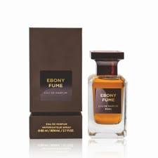 Fragrance World Ebony Fume 80ml frasco con caja perfume árabe unisex amaderado ahumado incienso cuero oscuro