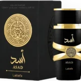 Lattafa Asad 100ml frasco con caja perfume árabe hombre amaderado especiado oscuro intenso