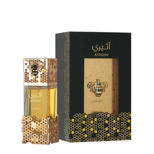 Lattafa Atheeri 100ml - Frasco y caja Lattafa Atheeri 100ml frasco con caja perfume árabe unisex floral dulce orquídea jazmín vainilla ámbar madera