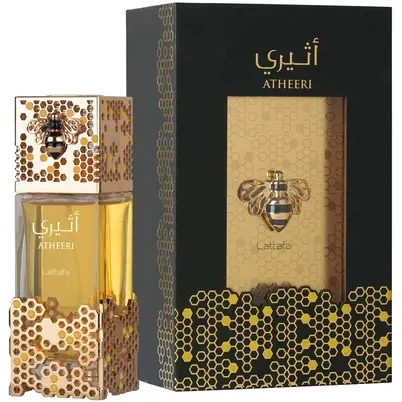 Lattafa Atheeri 100ml frasco con caja perfume árabe unisex floral dulce orquídea jazmín vainilla ámbar madera