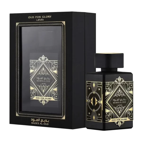 Lattafa Oud for Glory 100ml frasco con caja perfume árabe unisex amaderado