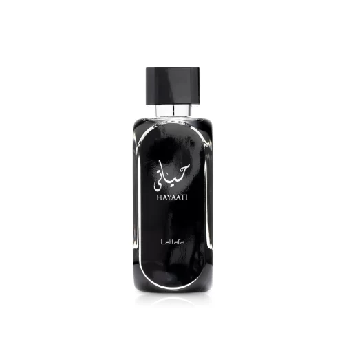 Perfume Lattafa Hayaati Black Negro 100ml frasco árabe hombre amaderado aromático manzana canela almizcle vainilla