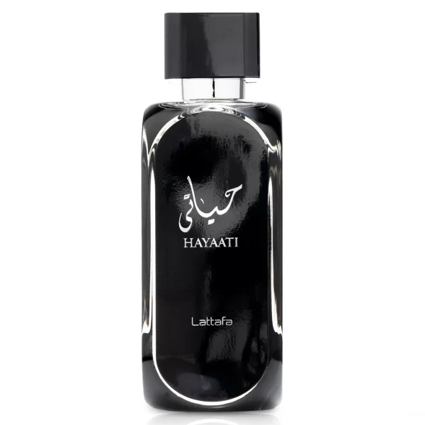 Perfume Lattafa Hayaati Black Negro 100ml frasco árabe hombre amaderado aromático manzana canela almizcle vainilla