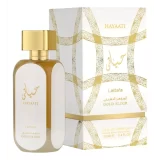 Lattafa Hayaati Gold Elixir 100ml frasco con caja perfume árabe unisex cuero dulce melocotón azafrán vainilla