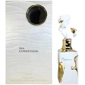 Lattafa Her Confession 100ml frasco con caja perfume árabe mujer floral lactónico
