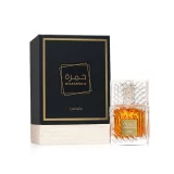 Frasco y estuche original del perfume Lattafa Khamrah EDP 100 ml en presentación premium oriental