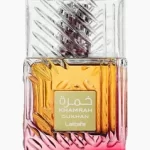 Perfume Lattafa Khamrah Dukhan 100ml frasco árabe masculino oriental especiado ahumado tabaco incienso praliné