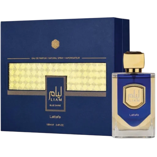 Lattafa Liam Blue Shine 100ml frasco con caja perfume árabe unisex acuático romero pimienta violeta almizcle