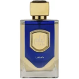 Perfume Lattafa Liam Blue Shine 100ml frasco árabe unisex aromático acuático bergamota romero notas marinas ámbar