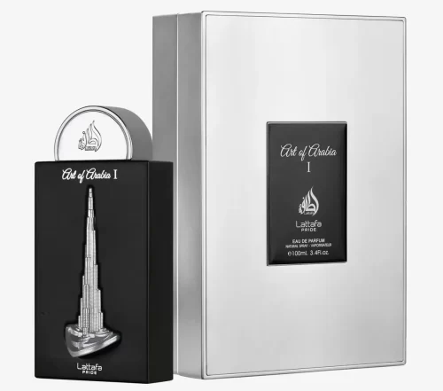 Lattafa Pride Art of Arabia I 100ml frasco con caja perfume árabe unisex cítrico aromático bergamota menta y té negro