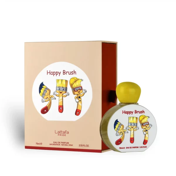 Lattafa Pride Happy Brush 75ml frasco con caja perfume árabe infantil unisex frutal dulce melocotón frambuesa vainilla