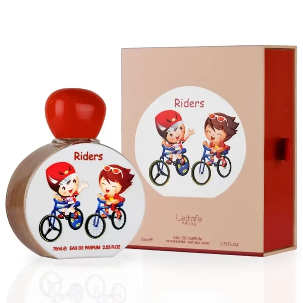 Lattafa Pride Riders 75ml frasco con caja perfume árabe infantil unisex cítrico fresco limón flor de azahar almizcle