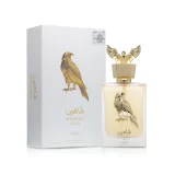 Lattafa Pride Shaheen Gold 100ml frasco con caja perfume árabe unisex frutal amaderado piña higo lavanda vainilla