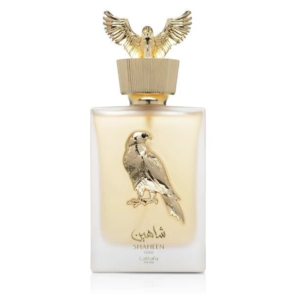 Perfume Lattafa Pride Shaheen Gold 100ml frasco árabe unisex frutal amaderado piña pomelo higo lavanda vainilla