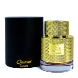 Lattafa Qaa'ed 100ml frasco con caja perfume árabe unisex oriental ámbar especiado oud cuero vainilla canela