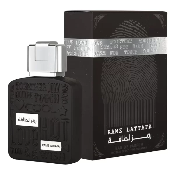 Lattafa Ramz Silver 100ml frasco con caja perfume árabe unisex ámbar vainilla pera lavanda y vainilla
