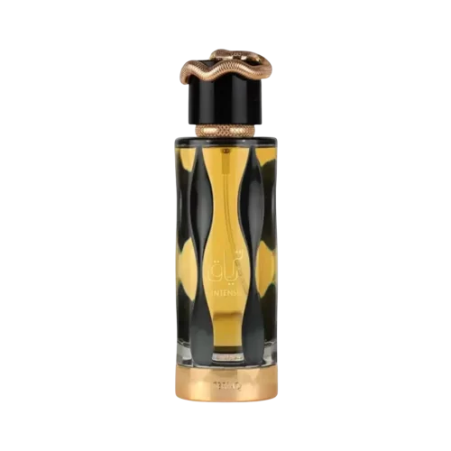 Frasco del perfume árabe Lattafa Teriaq Intense Eau de Parfum 100 ml con tapón serpiente dorado