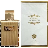 Lattafa The Kingdom 100ml frasco con caja perfume árabe hombre aromático fougère lavanda vainilla y tabaco