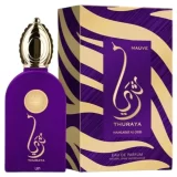 Mamlakat al Oud Thuraya Mauve 100ml frasco con caja perfume árabe mujer oriental floral amaderado cítricos y oud