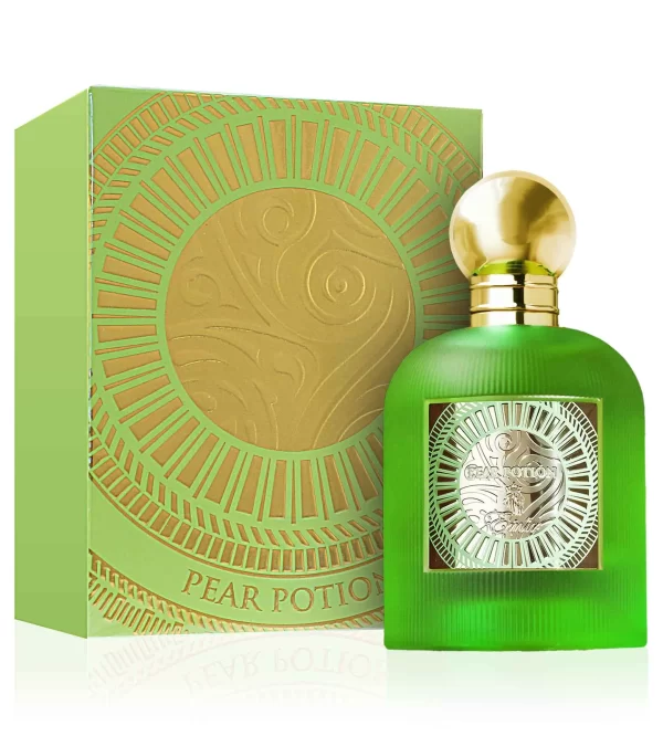 Paris Corner Pear Potion 100ml frasco con caja perfume árabe unisex floral frutal gourmand pera caramelo jazmin frambuesa