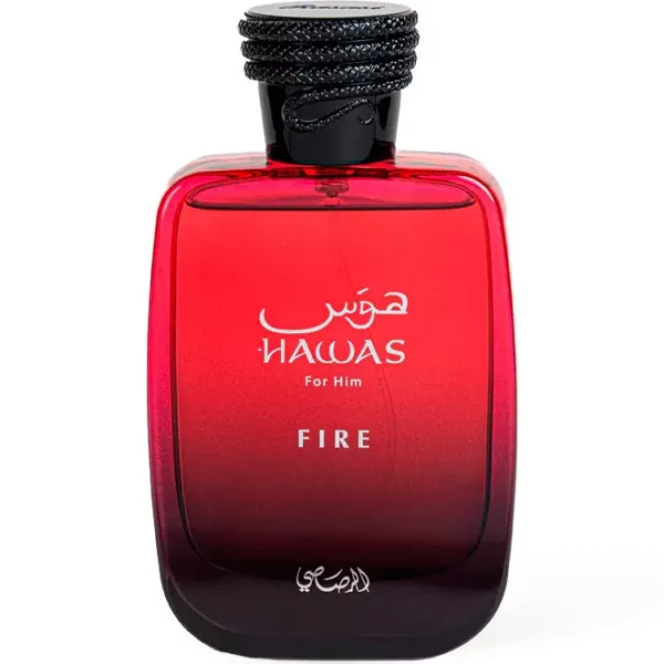 Perfume Rasasi Hawas Fire 100ml frasco árabe masculino aromático acuático salvia jazmín marino ámbar gris