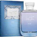 Rasasi Hawas Ice 100ml frasco con caja perfume árabe hombre fresco cítrico manzana helada cardamomo musgo ámbar