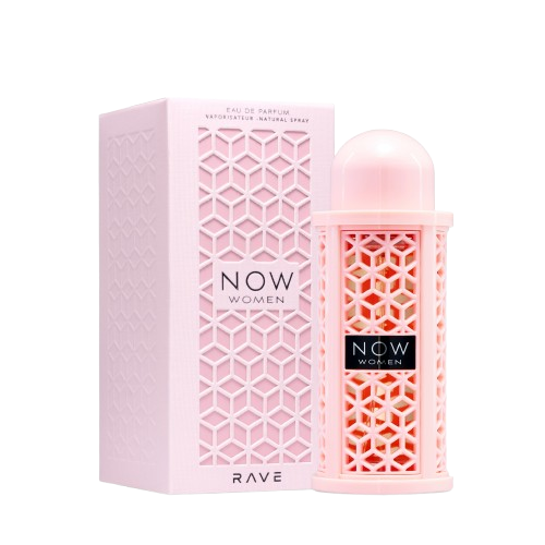 Rave Now Women 100ml - Frasco y caja Rave Now Women 100ml frasco con caja perfume árabe mujer floral afrutado dulce