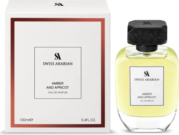 Swiss Arabian Amber and Apricot 100ml frasco con caja perfume árabe unisex frutal naranja granada ámbar almizcle