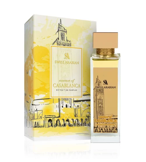 Swiss Arabian Essence of Casablanca 100ml frasco con caja perfume árabe unisex ambarado afrutado iris pachulí ámbar
