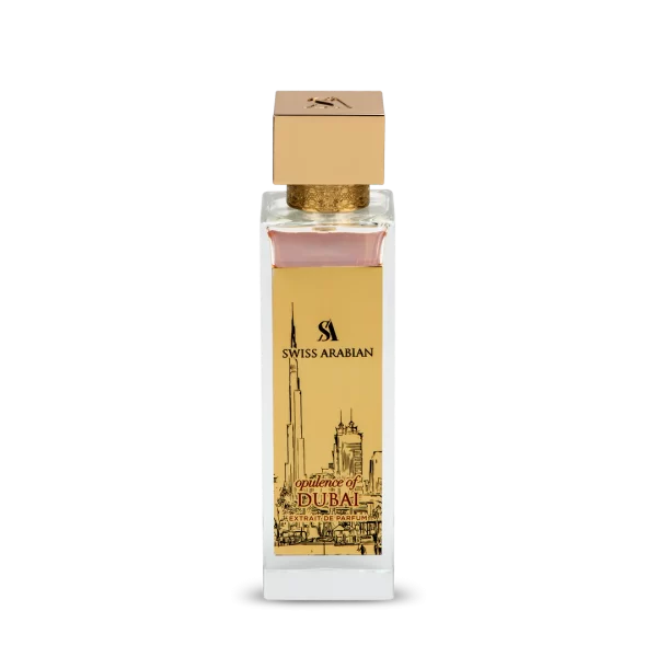 Perfume Swiss Arabian Opulence of Dubai 100ml frasco árabe unisex amaderado especiado rosa chocolate café ámbar vainilla