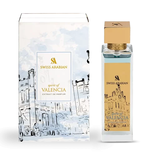 Swiss Arabian Spirit of Valencia 100ml - Frasco y caja Swiss Arabian Spirit of Valencia 100ml frasco con caja perfume árabe unisex floral frutal limón rosa jazmín ámbar