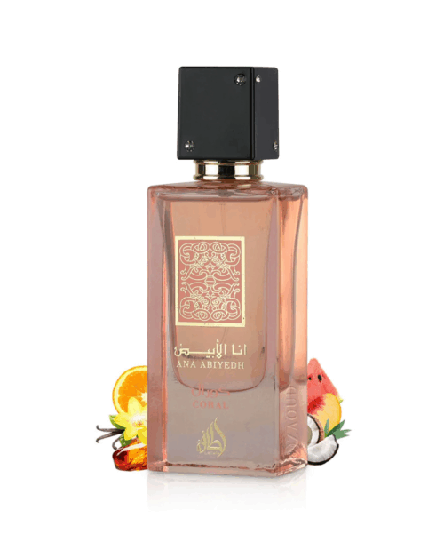 Perfume Lattafa Ana Abiyedh Coral 60ml frasco árabe unisex frutal dulce sandía melocotón coco vainilla