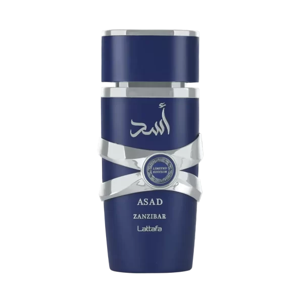 Perfume Lattafa Asad Zanzibar Limited Edition 100ml frasco árabe hombre especiado marino lavanda canela y sándalo