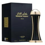 Lattafa Pride Winners Trophy Gold 100ml frasco con caja perfume árabe unisex afrutado floral pimienta rosa ciruela jazmín
