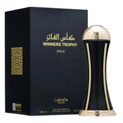 Lattafa Pride Winners Trophy Gold 100ml - Frasco y caja Lattafa Pride Winners Trophy Gold 100ml frasco con caja perfume árabe unisex afrutado floral pimienta rosa ciruela jazmín