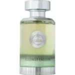 Frasco cilíndrico de Coconut Lagoon 100 ml de Paris Corner con degradado amarillo verdoso, emblema plateado Ministry of Gourmand y tapón cromado