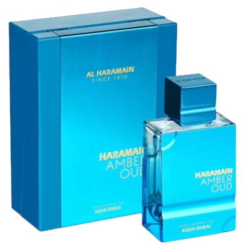 Al Haramain Aqua Dubai 100ml frasco con caja perfume árabe unisex aromático frutal bergamota melón y almizcle