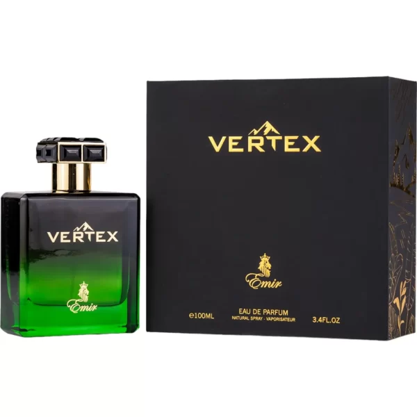 Emir Vertex 100ml frasco con caja perfume árabe unisex cítrico amaderado naranja piña musgo de roble cuero maderas