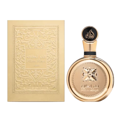 Lattafa Fakhar Extrait 100ml frasco con caja perfume árabe unisex oriental amaderado cuero ámbar tuberosa cardamomo