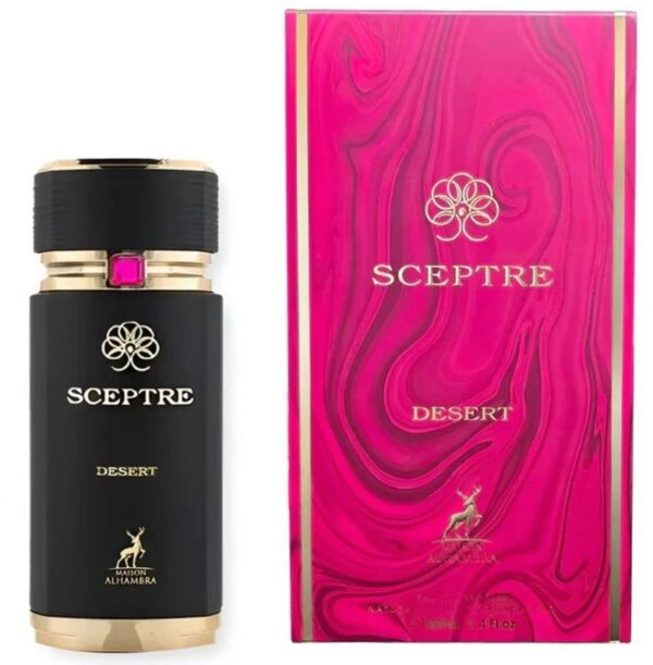 Maison Alhambra Sceptre Desert 100ml frasco con caja perfume árabe unisex gourmand afrutado dulce acuerado
