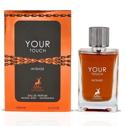Maison Alhambra Your Touch Intense 100ml - Frasco y caja Maison Alhambra Your Touch Intense 100ml frasco con caja perfume árabe unisex oriental vainilla toffee canela tonka